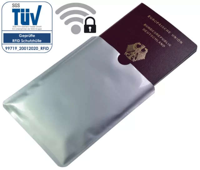 RFID Schutzhülle Reisepass TÜV geprüft Etui Schutzhülle Silber NEU NFC Blocker