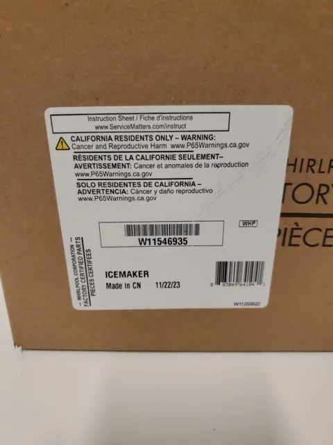 Brand New OEM Genuine Whirlpool Refrigerator Ice Maker W11546935 Sealed In Box