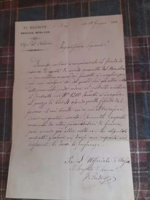 Storia Postale Militare 1860 Lettera Intestata  26 Reggimento Fanteria Bergamo
