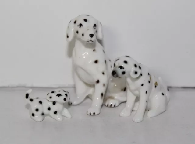 3 Vintage Miniature Bone China White and Black DALMATION DOG Family Figurines