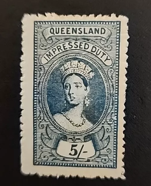 1860's Queensland 5/- Blue Impressed Duty Stamp Mint. P22