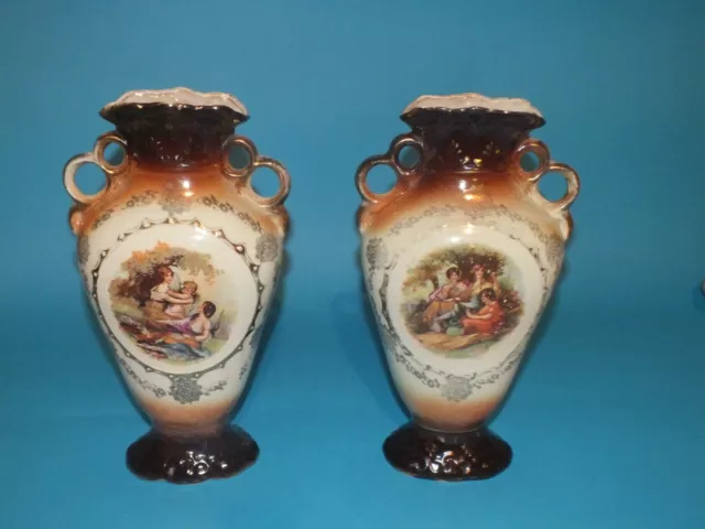 Pair of Antique Victorian WA & L Pottery  Vases , Wild & Adams  C 1911 1917