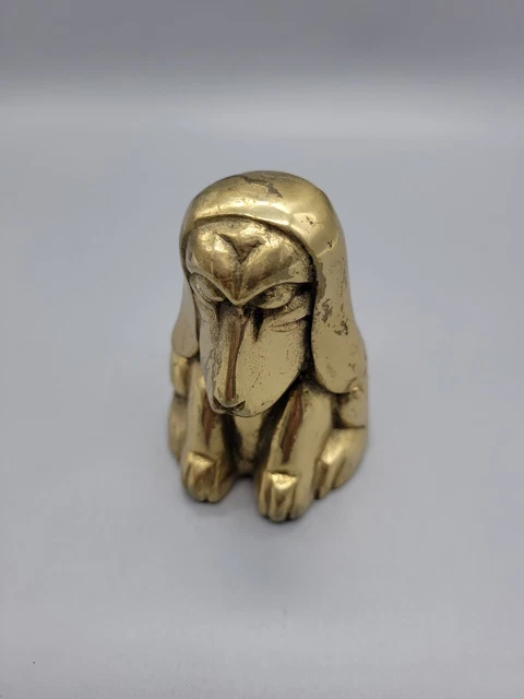 Vintage Solid Brass Sad Droopy Basset Hound Puppy Dog Figurine With Sad Face