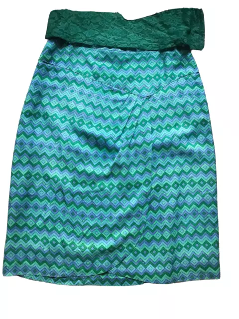 EMILIO PUCCI SILK SKIRT PRINT BLUES AND GREENS WRAP UK 10/16.5" Waist-Hand-made