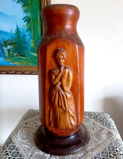 Vase Antique Carved Wooden Victorian Art 19th Century Large Pot Tall Home Decor