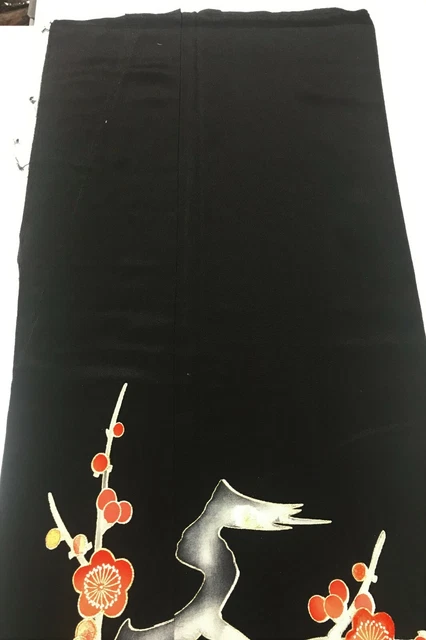 @@Japanese vintage kimono/ tomesode black silk fabric/ plum blossom G41 5