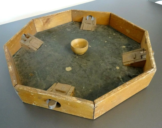 PLATEAU DE JEU DE PUCES bois ancien octogonal 4 joueurs 1900 ABE 33,5 cm EUR 15,50 PicClick FR