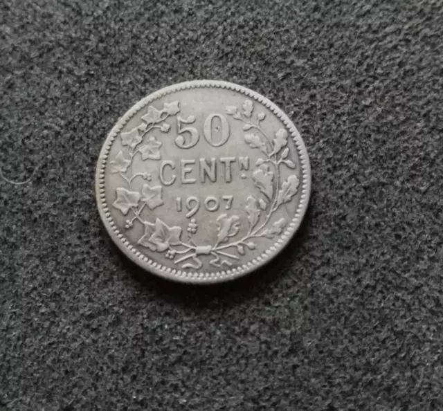 Monnaie Belgique 50 Centimes 1907,Leopold II,Argent, KM#61 [Mc443]