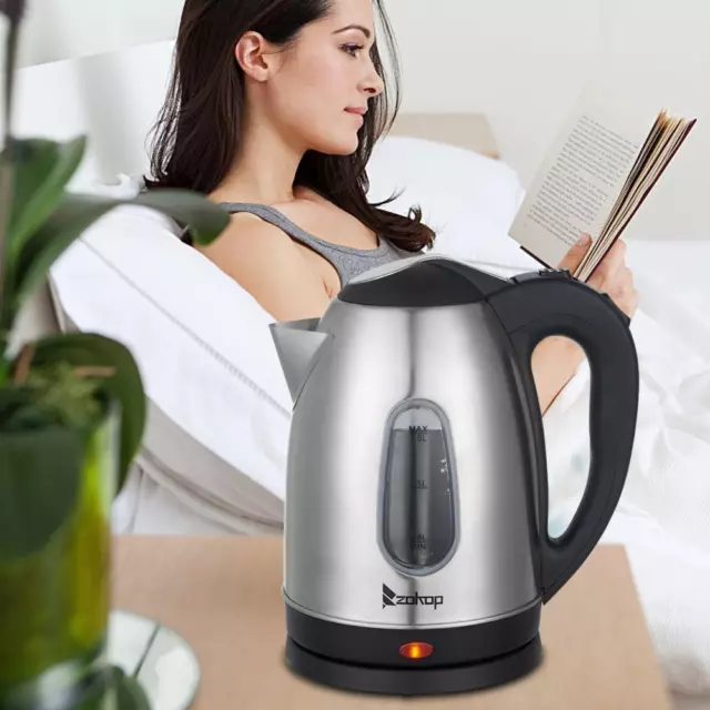 Electric Kettle Stainless Steel Cordless Jug 1.8L Overheat Protection - 2000W UK