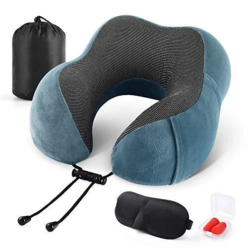 Travel Pillow 100% Memory Foam Pillow, Travel Pillow for Airplane, Neck & Head