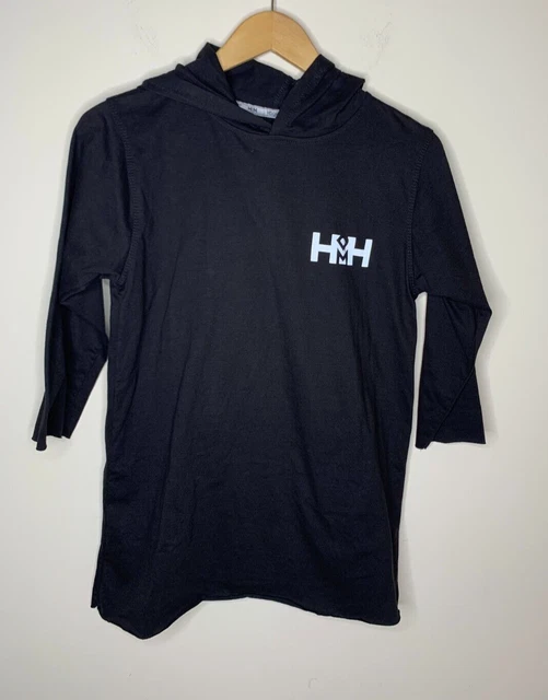 HDMH Mens Small Jersey Hoodie 3/4 Sleeve Black Height Doesn't Measure Heart