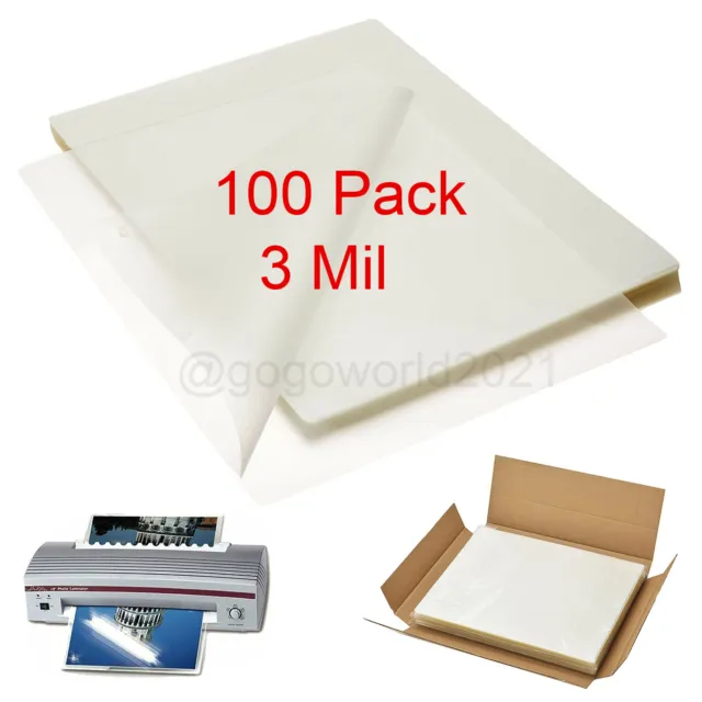 100 Pack Laminating Pouches 3 mil Letter Size 9" X 11.5" Sheet Thermal Heat Seal