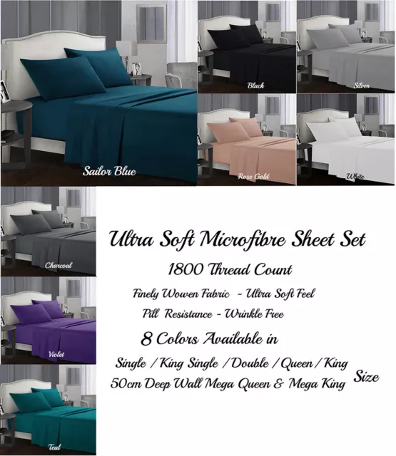 Deluxe 1800TC Ultra Soft Touch Microfibre Flat & Fitted Sheet Set All Bed Sizes