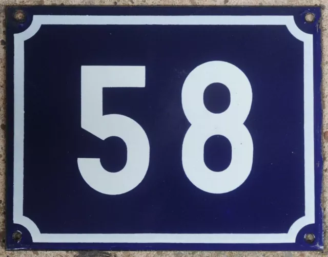 Large old blue French house number 58 door gate plate plaque enamel sign NOS