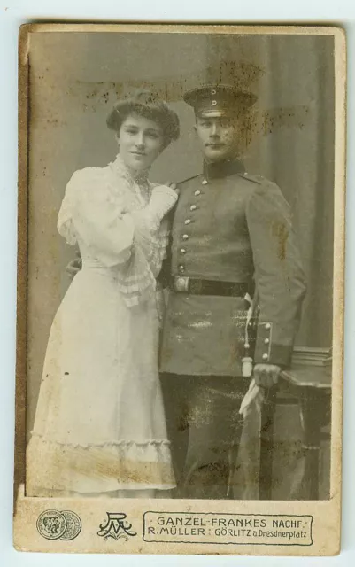 Altes Foto Portrait Deutsches Reich 1. WK Soldat mit Frau auf Pappe Görlitz
