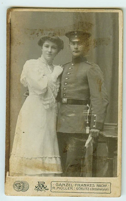 Altes Foto Portrait Deutsches Reich 1. WK Soldat mit Frau auf Pappe Görlitz