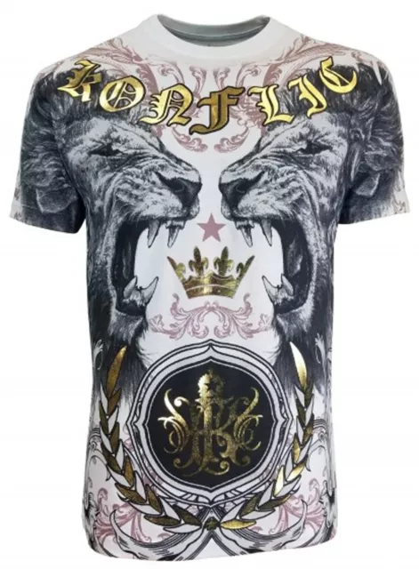 Konflic [King Lion] T-Shirt Crown Krone Löwe König Biker Tattoo Ink Los Angeles