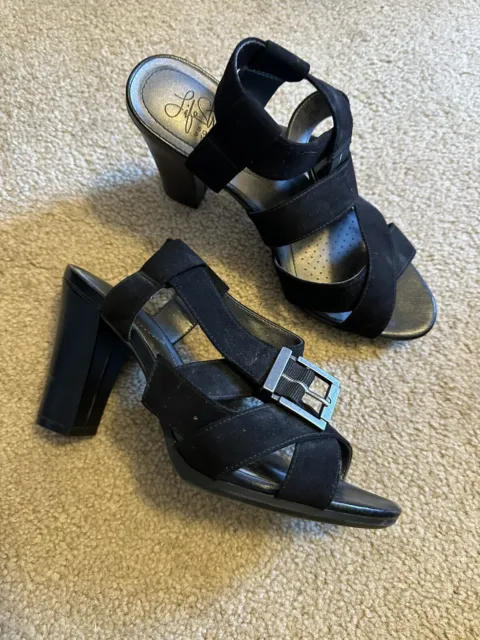 Life Stride Soft System Flex Comfort Shoes  Women's 7.5 Black Chunky Block Heel
