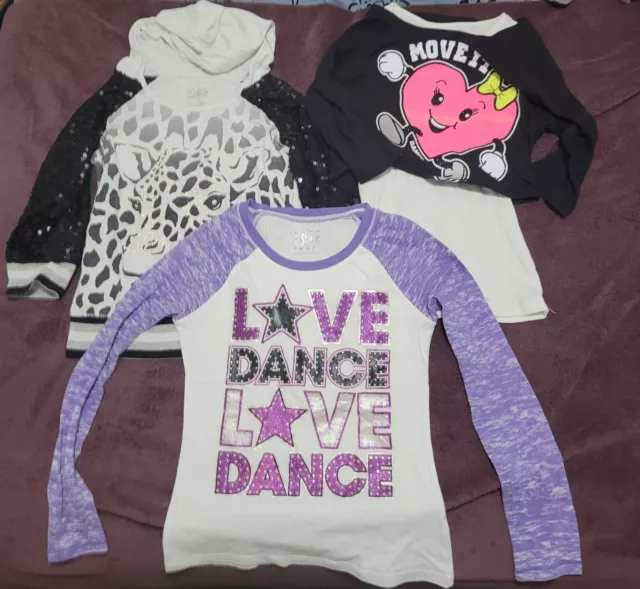 Girl's Size 7 7/8 8 Justice Dance Shirts Lot Of 3