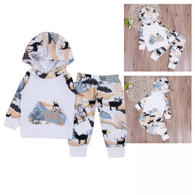 Newborn Baby Boy Girls Hooded Tops+Pants Tracksuit Trousers Outfits Clothes Sets