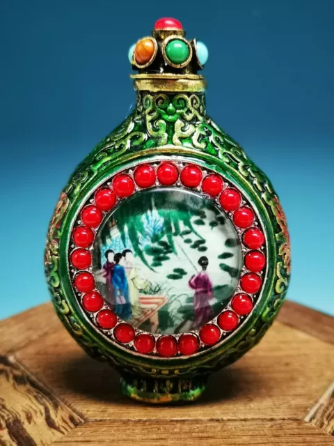 Amazing Chinese. Royal Old Pure Copper Double-sided Cloisonne Snuff Bottle Y87