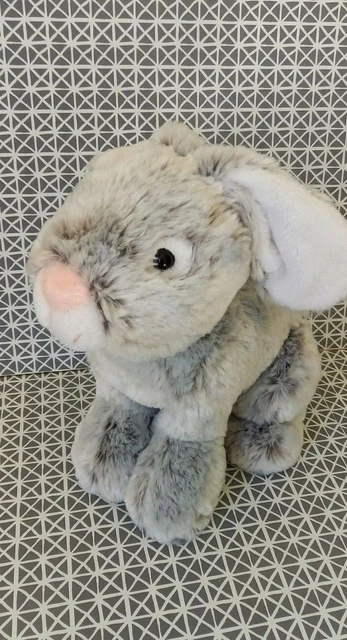 Peluche doudou lapin gris chiné blanc nez rose 30 cm assis Gipsy