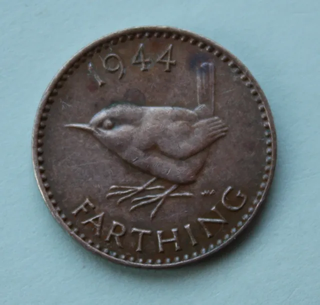 1944 British Farthing Coin. Quarter Penny. George VI. (B204)