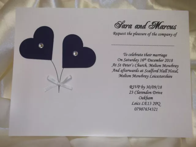 10 Handmade Personalised Wedding Invitations Or Evening Invitations & Envelopes