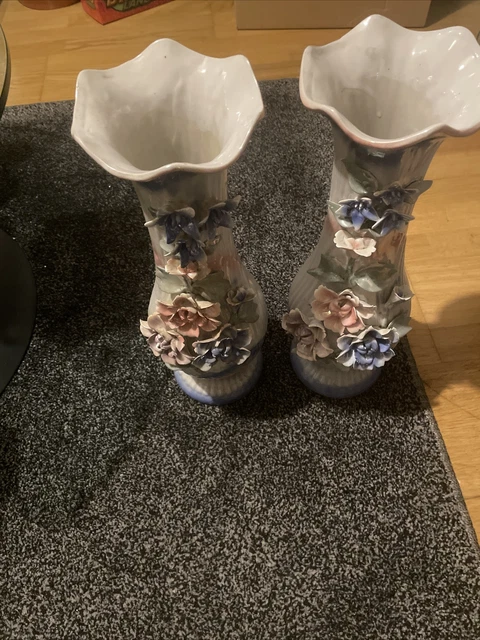 Beautiful extraLarge  Ceramic Floral Floor Standing Vase Flower Pot Ornament X 2