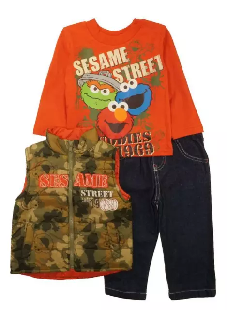 Sesame Street Infant Toddler Boys Vest 3pc Set Size 12M 18M 24M 2T 3T 4T