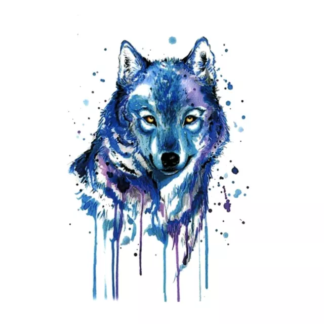 Flash Einmal Temporary Klebe Tattoo Wolf Blau Lila Party Geschenk Strand Neu