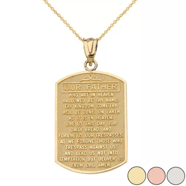 Solid Gold Or 925 Our Father Prayer Engraved Pendant Necklace