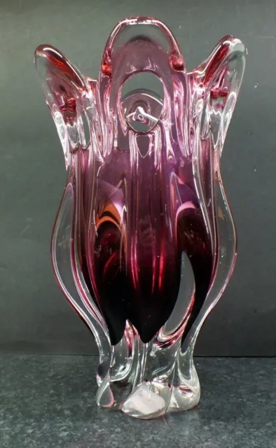 SUPERB QUALITY Vintage Chribska Cranberry Pink Glass Vase By Josef Hospodka