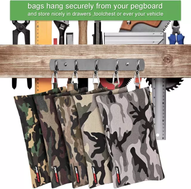 CANVAS TOOL POUCH Zipper Bag - 5 Pack Heavy Duty Utility Camo Bags with ...