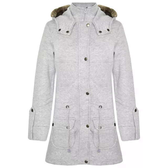 Kids Girls Coat Grey Fleece Parka Jackets Long Faux Fur Hooded Winter Coats 5-13