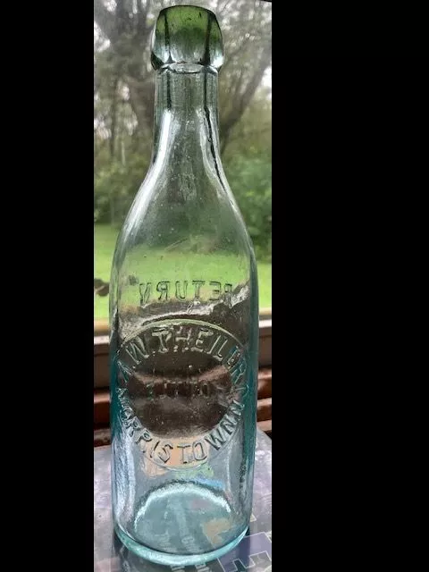 Antique c1880 Blob Top Soda Pop Bottle MORRISTOWN NJ AW THEILER Aqua