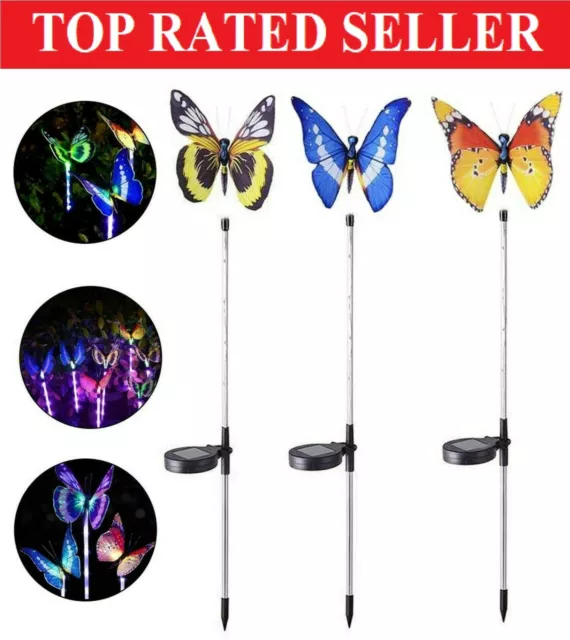 Solar Garden Butterfly Lights 3 Pack Solar Stake Light Multi-Color Changing LED