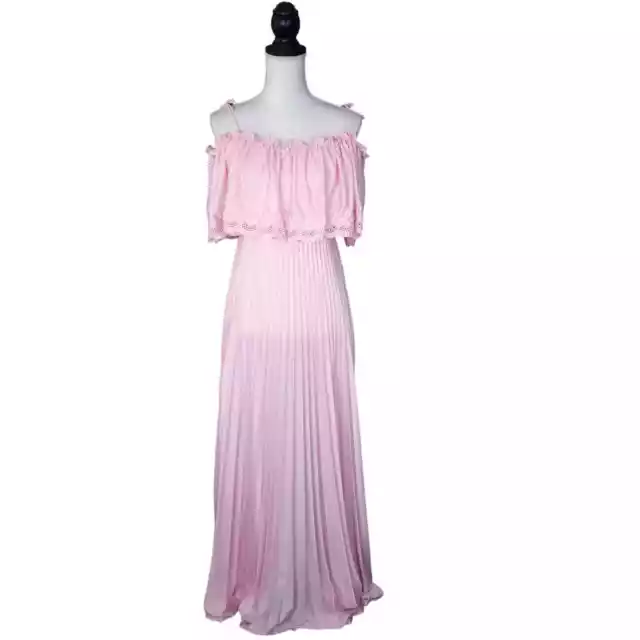 Vintage 70s Pale Pink A-line Pleated Layered Long Maxi Dress Size Small