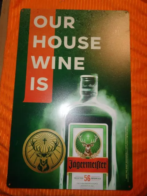 Jagermeister "Our House Wine Is" Bar Metal Sign -New! 11 X 17 Cool Rare! Jager