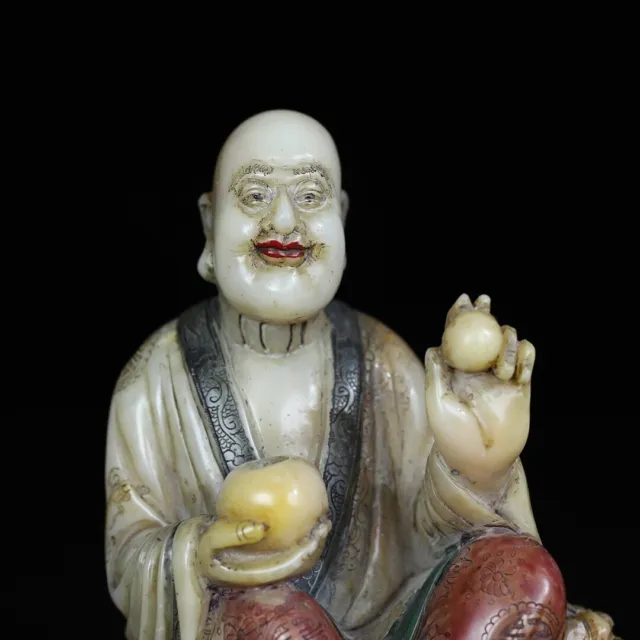 Chinese Exquisite Handmade Luohan Carving Shoushan Stone Statue 3