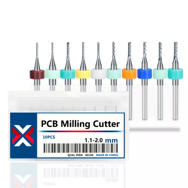 10PCS Carbide PCB End Mill Engraving Milling Cutter 1.1-2.0mm CNC Rotary Burrs