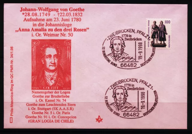 BRD Brief MiNr 1934A PMR-Nr 34c "Sehenswürdigkeiten (XXI)" Goethe war Freimaurer