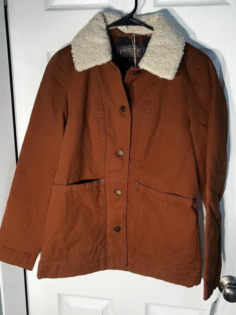 Women’s Pendleton Sherpa Collar Cotton Canvas Barn Coat XS Extra Small NWT