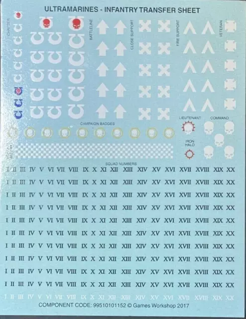 Warhammer 40k Ultramarines Infantry transfer sheet - New