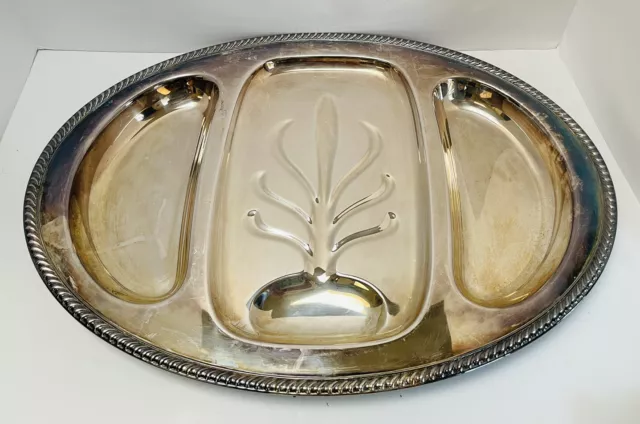 Serving Platter Silver-plated Well And Tree 2 Side Wells Large 21x15in