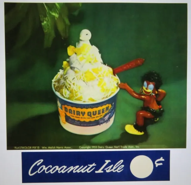 Vintage Ad 1953 DAIRY QUEEN PlastiKolor Pix sign back lit display Cocoanut Isle