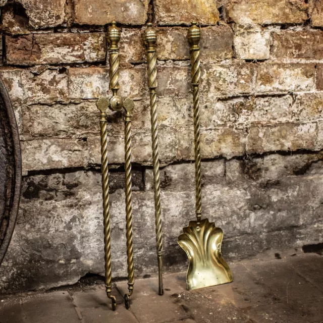 Antique Brass Fireside Barley Twist Companion Set