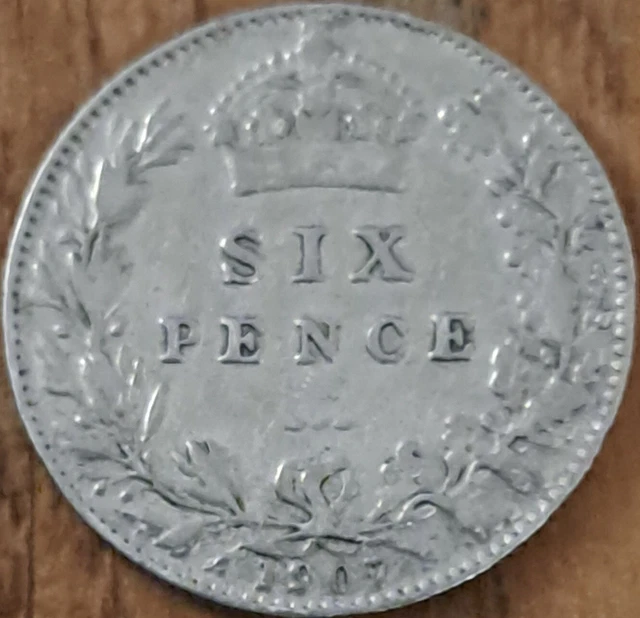 1907 King Edward VII Silver Sixpence tanner 6d, 2.8 grams Sterling Silver