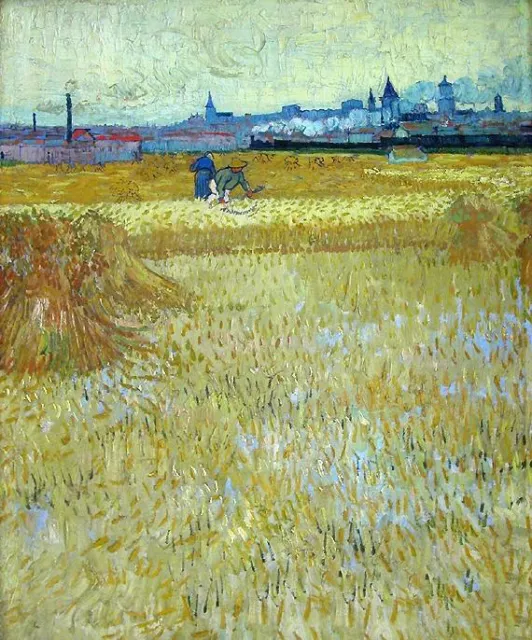 Beautiful art Oil painting Vincent Van Gogh - The Reapers farmers in landscape