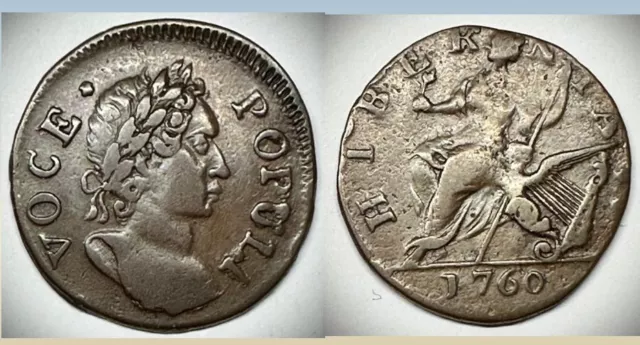 1760 HIBERNIA VOCE POPULI, Half Pence / Half Penny